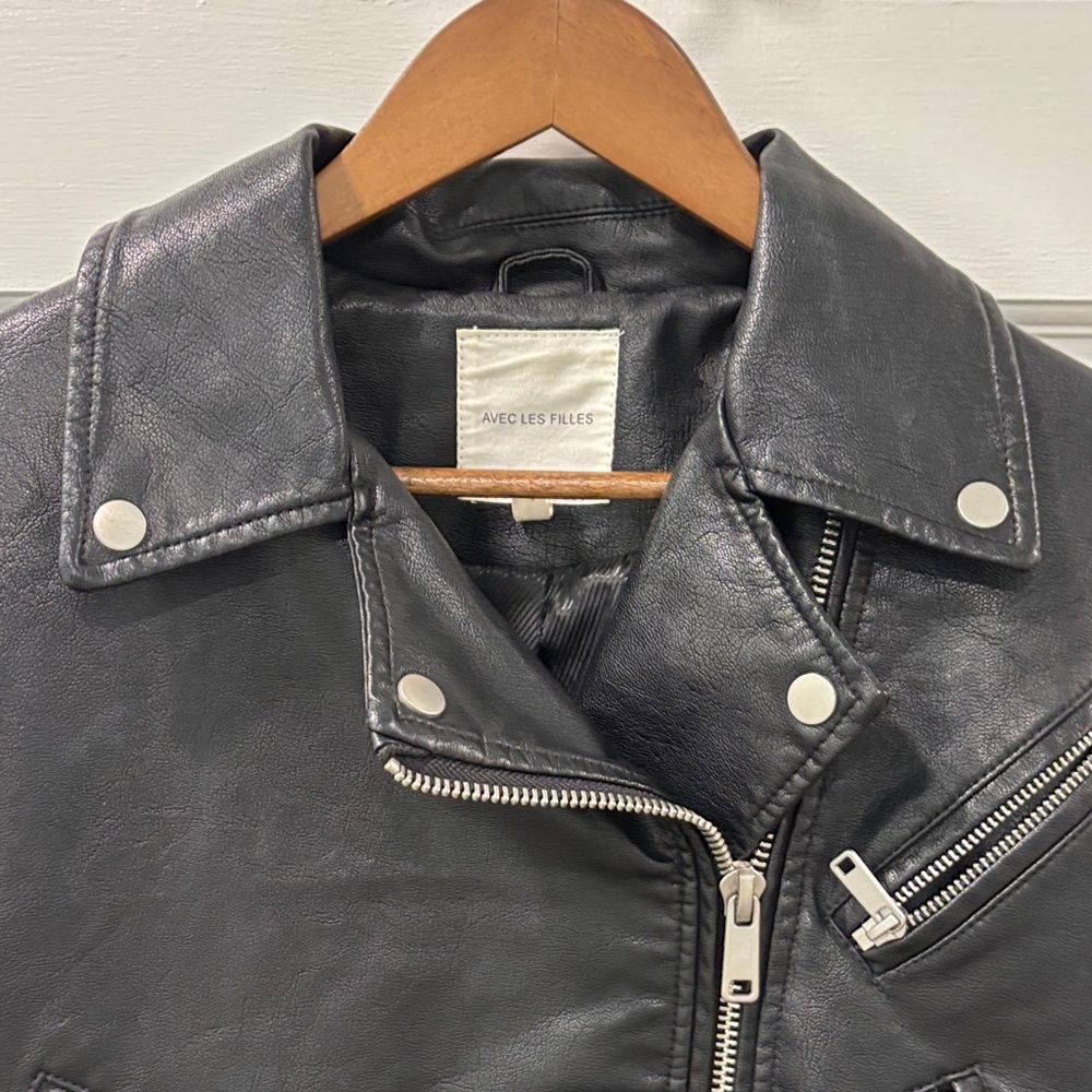 Avec Les Filles Oversized Faux Leather Cropped Moto Jacket Size Medium NWOT - Picture 7 of 9